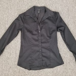 H&M Button up Fitted Shirt, Black, Size 4
